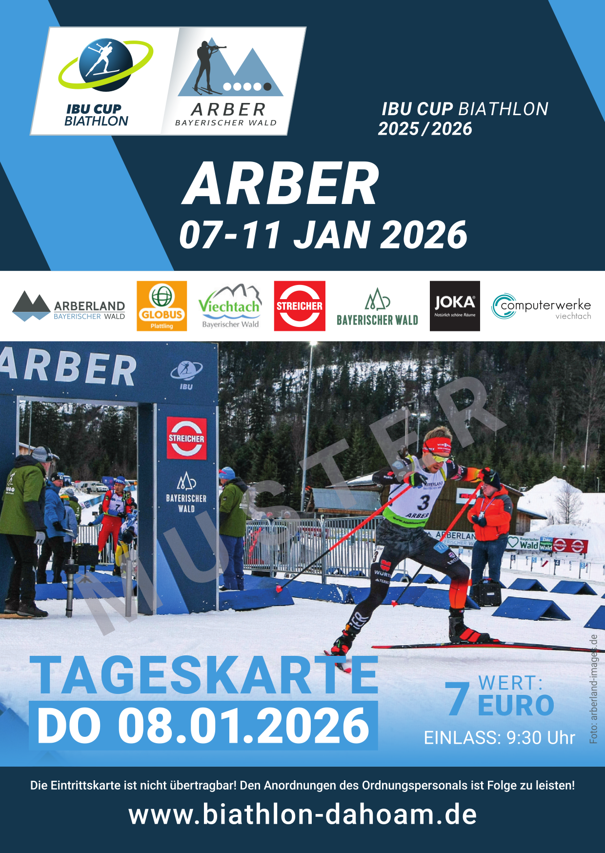 Eintrittskarte IBU Cup Biathlon 2026 - Donnerstag 08.01.2026. Foto: OK Bayerischer Wald.